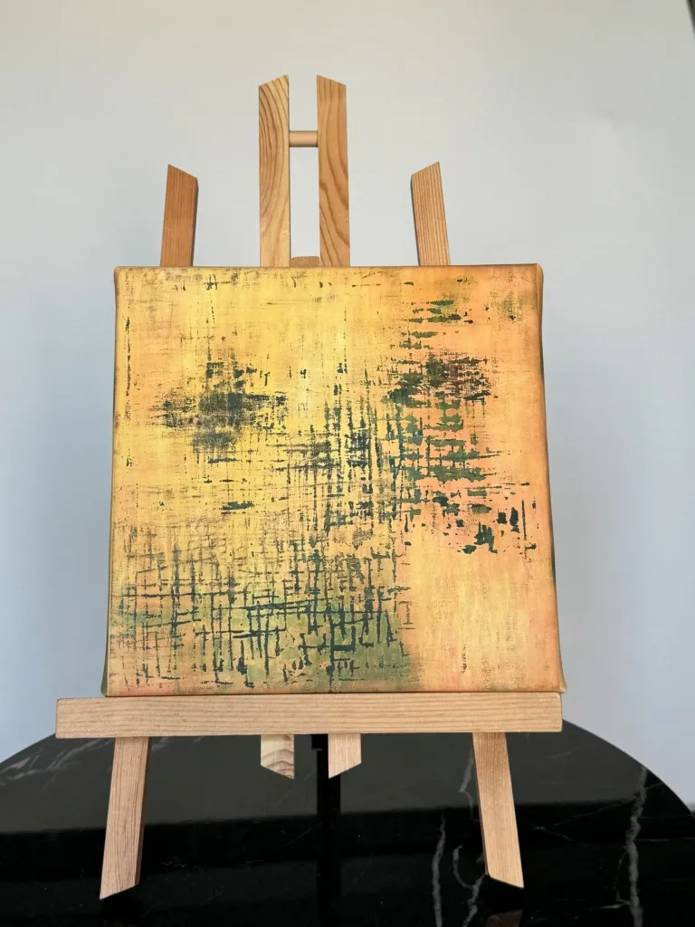 Dvasinio meno reprodukcija Atgimimas 70x70 cm formatu — svelniu spalvu abstrakcija, skleidžianti ramybe ir atsinaujinimą.